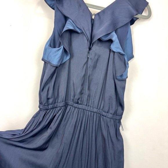 Loft Navy Satin Silky Flutter Sleeve Wide Leg Jumpsuit Sz 8 Contemporary Modern - Picture 9 of 16